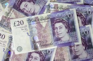 several pound bills new british 20 pounds money