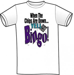 yell bingo tee shirt detail
